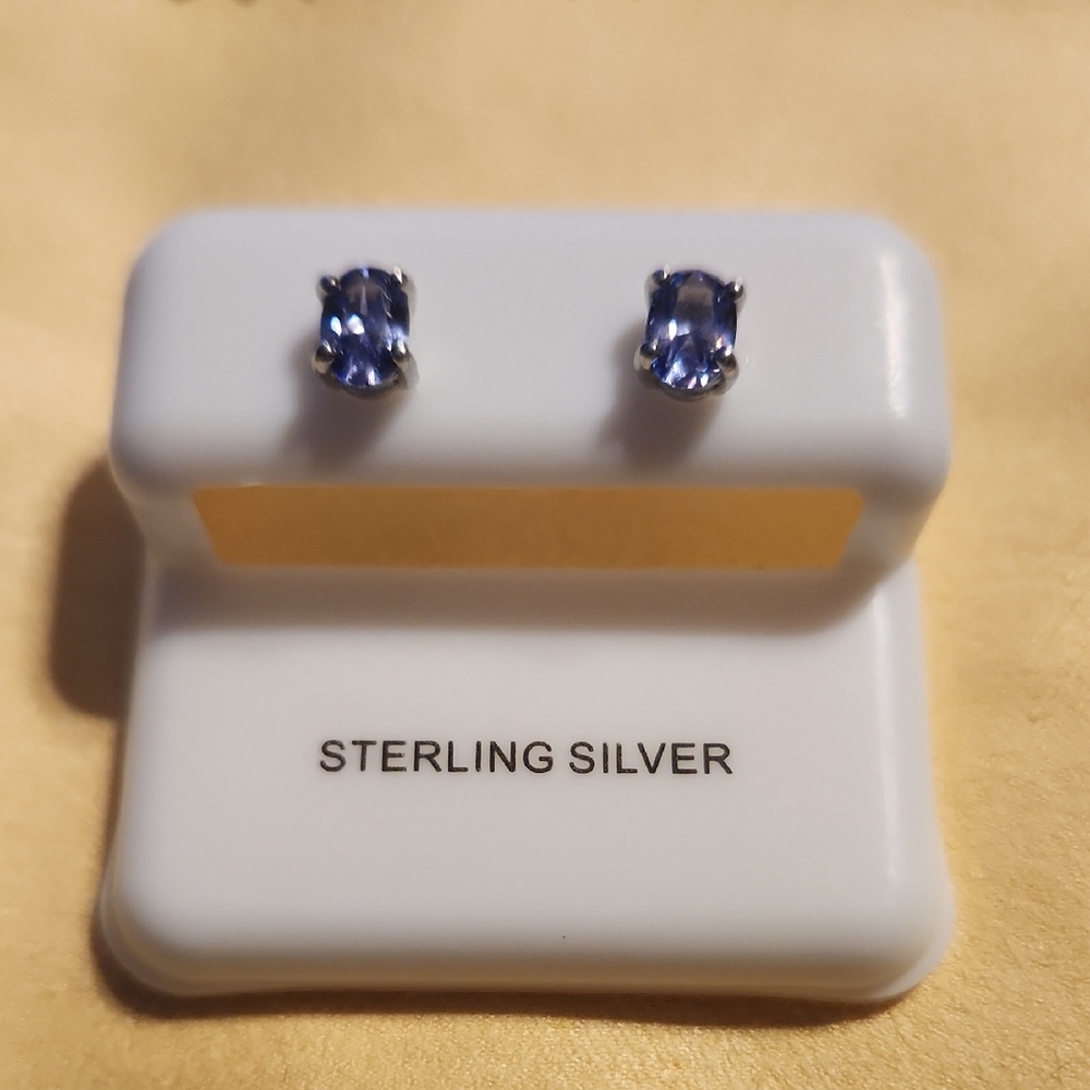 Sterling Silver Lab Grown Tanzanite Stud Earrings